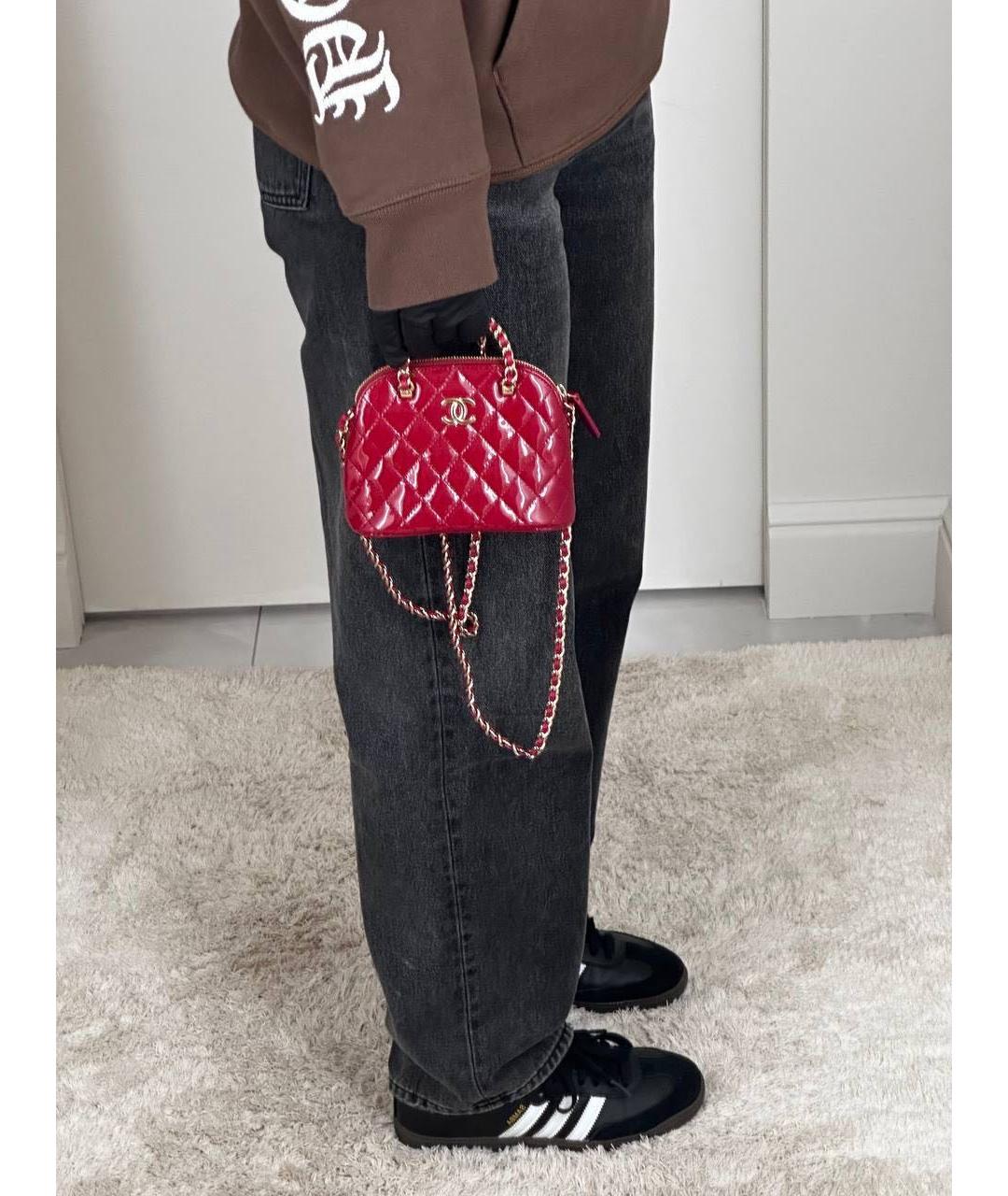 CHANEL PRE-OWNED Бордовая сумка с короткими ручками из лакированной кожи, фото 4