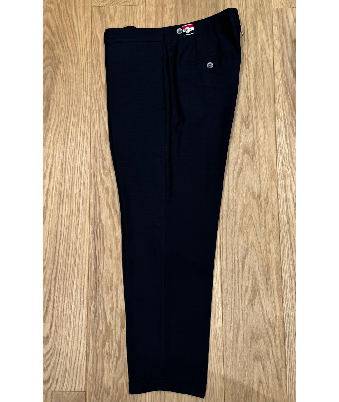 THOM BROWNE Темно-синие шерстяные брюки узкие, фото 5