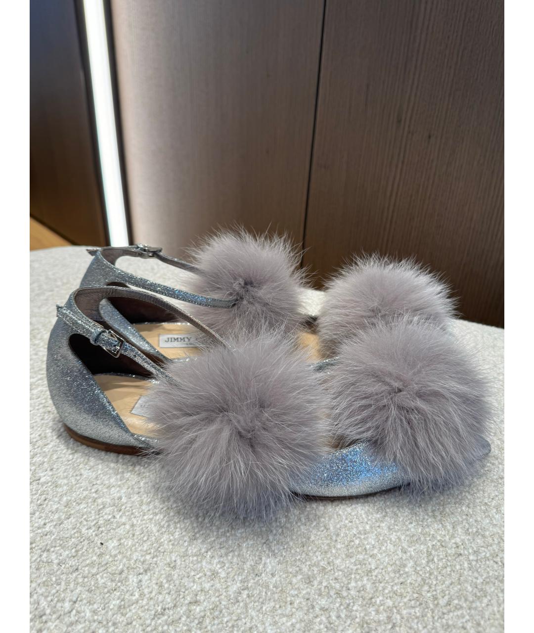 JIMMY CHOO Серебряные кожаные балетки, фото 9