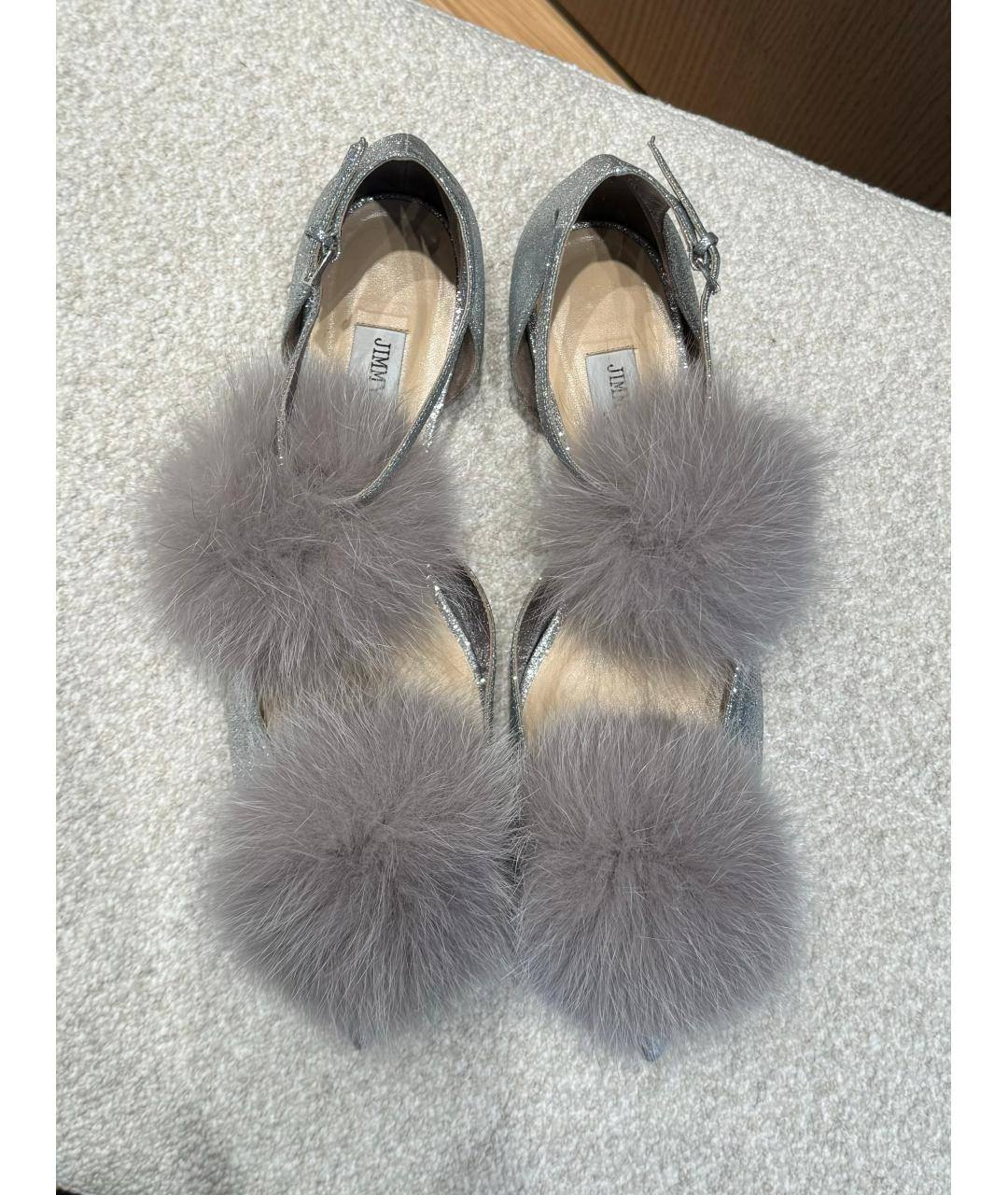 JIMMY CHOO Серебряные кожаные балетки, фото 8