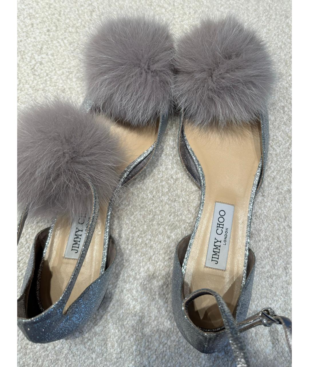 JIMMY CHOO Серебряные кожаные балетки, фото 7