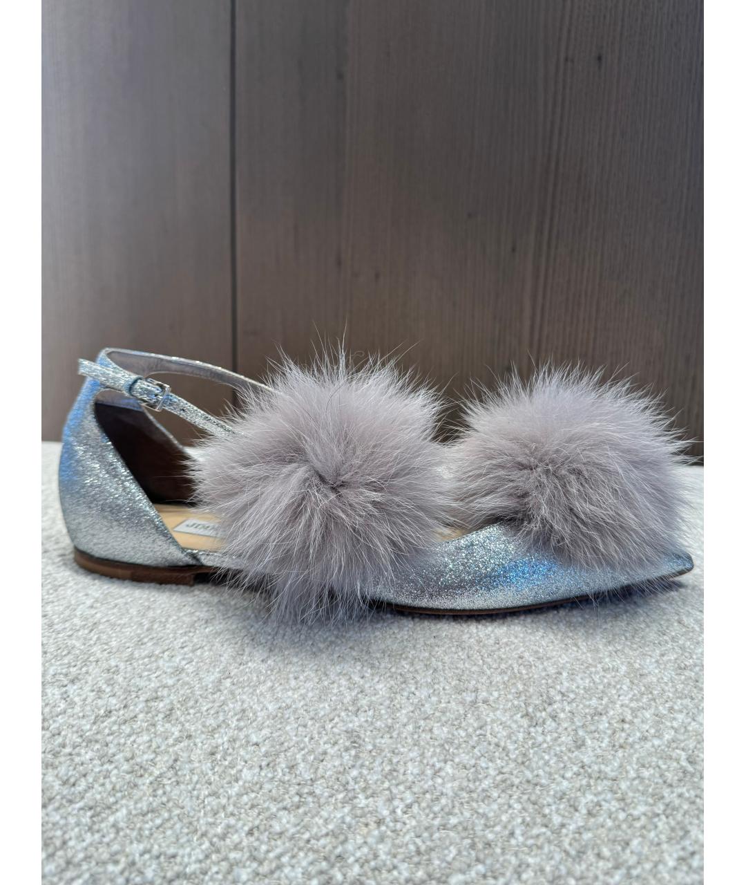 JIMMY CHOO Серебряные кожаные балетки, фото 2