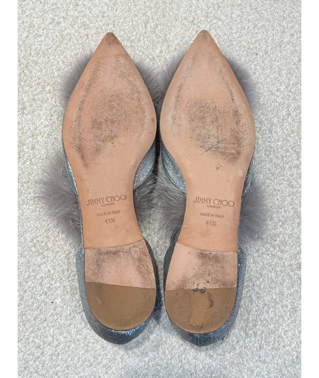JIMMY CHOO Серебряные кожаные балетки, фото 6