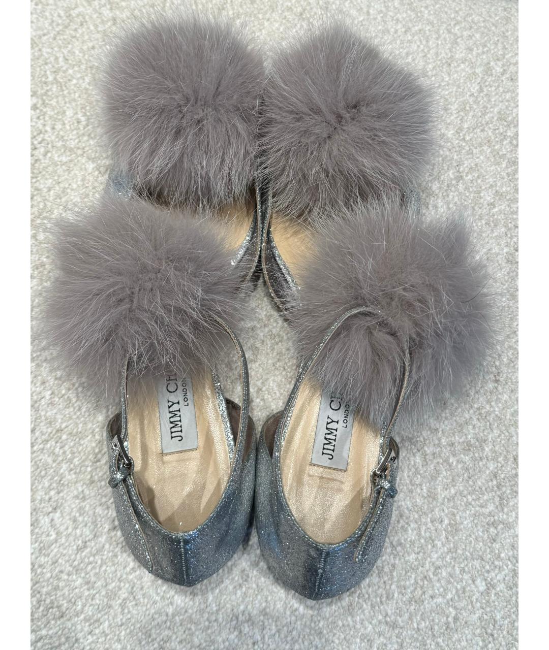 JIMMY CHOO Серебряные кожаные балетки, фото 4
