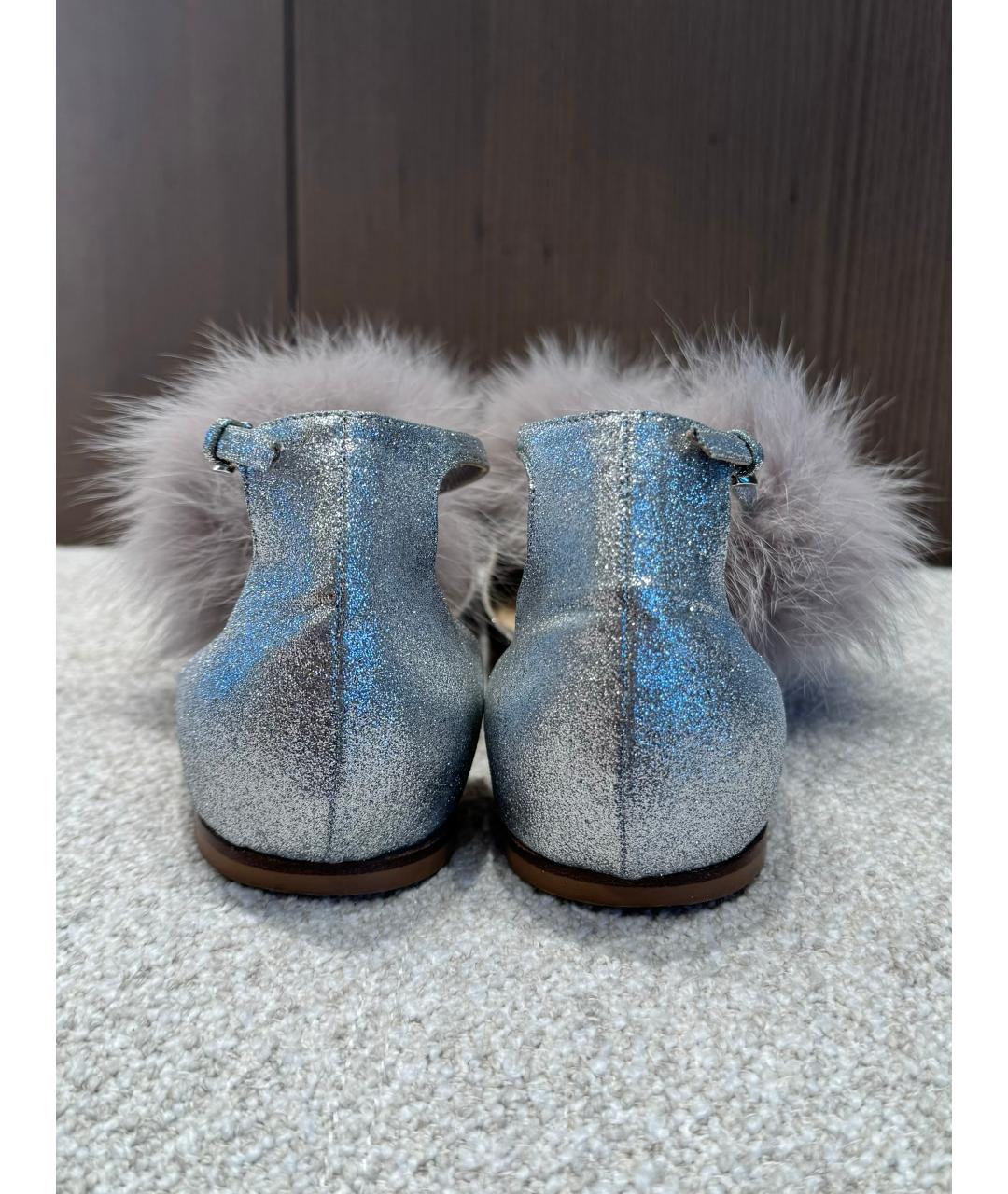 JIMMY CHOO Серебряные кожаные балетки, фото 5