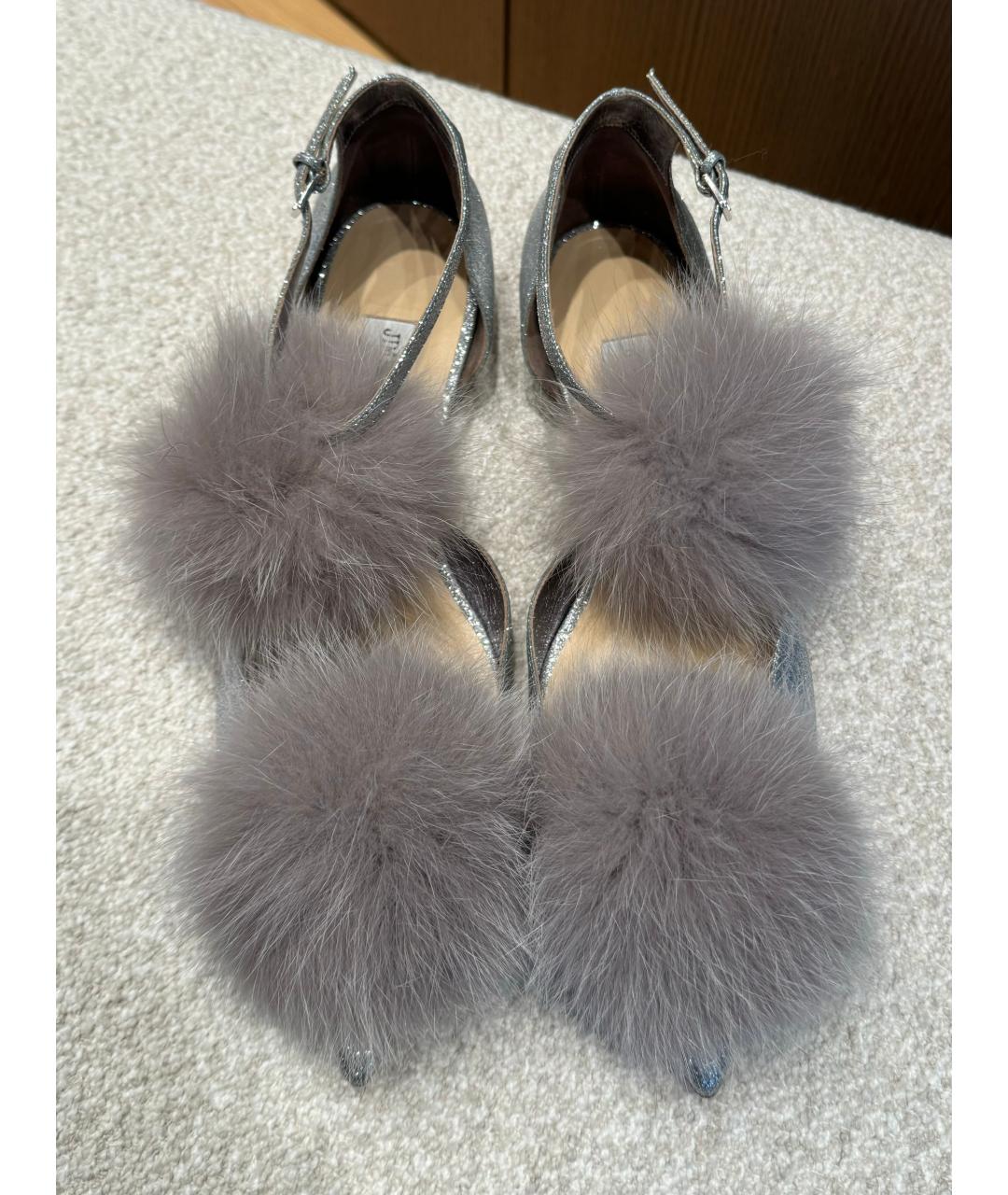 JIMMY CHOO Серебряные кожаные балетки, фото 3