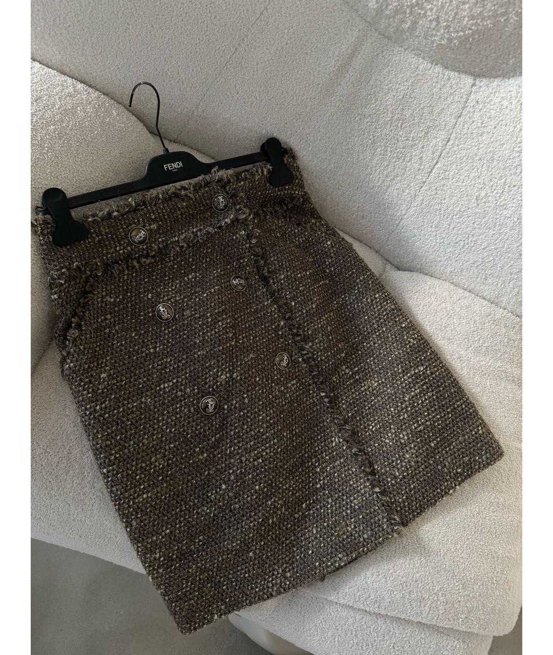 CHANEL Коричневая шерстяная юбка мини, фото 3