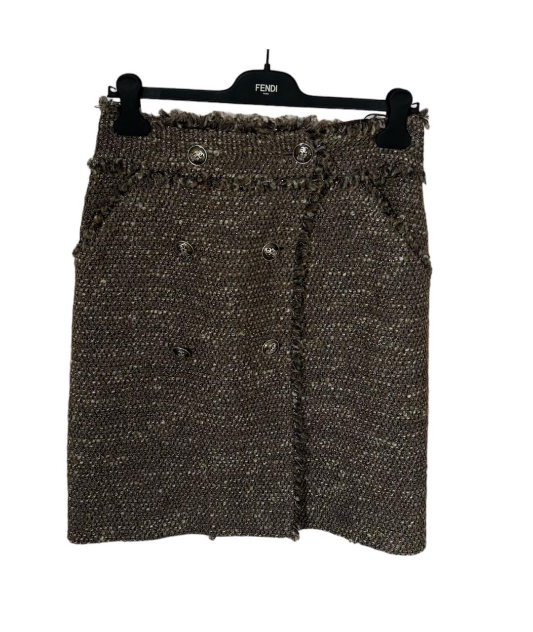 CHANEL Коричневая шерстяная юбка мини, фото 9