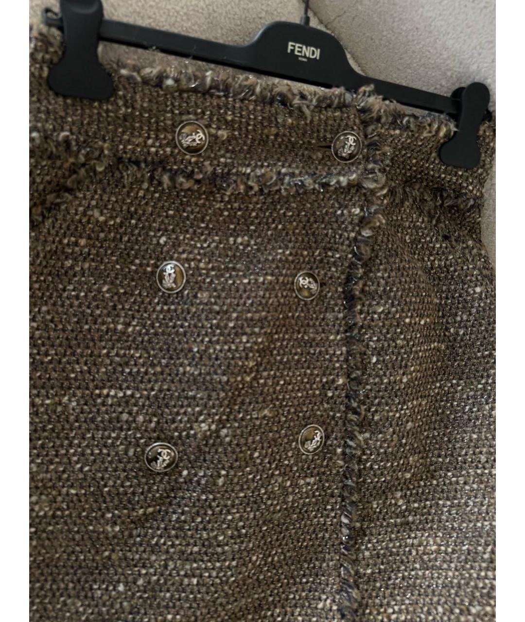 CHANEL Коричневая шерстяная юбка мини, фото 2