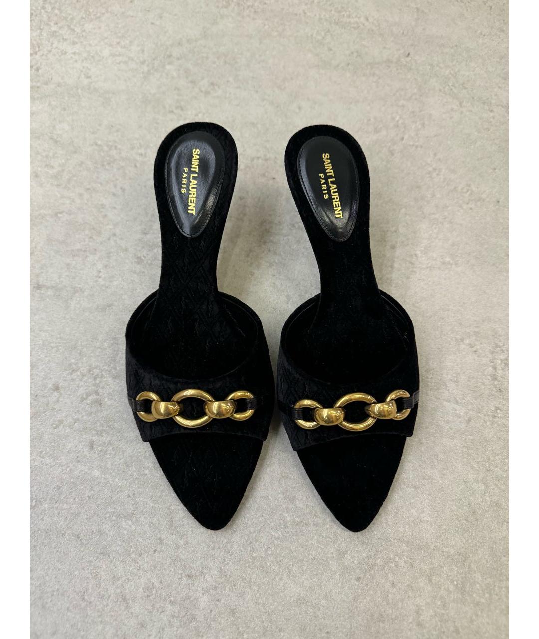 SAINT LAURENT Черные кожаные мюли, фото 2
