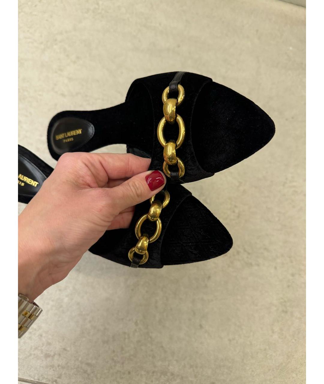 SAINT LAURENT Черные кожаные мюли, фото 4