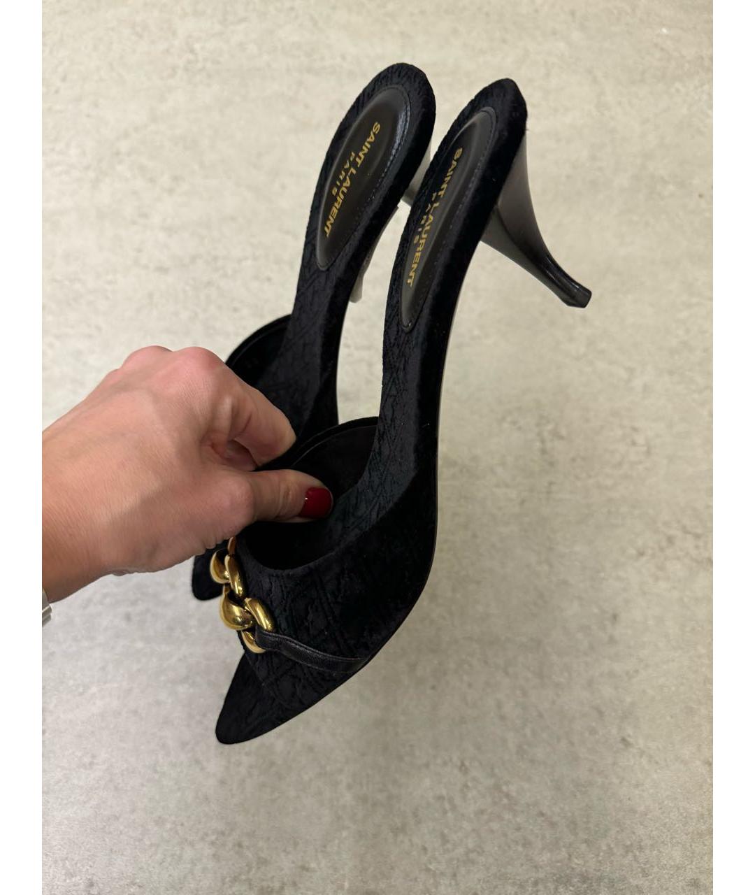 SAINT LAURENT Черные кожаные мюли, фото 5