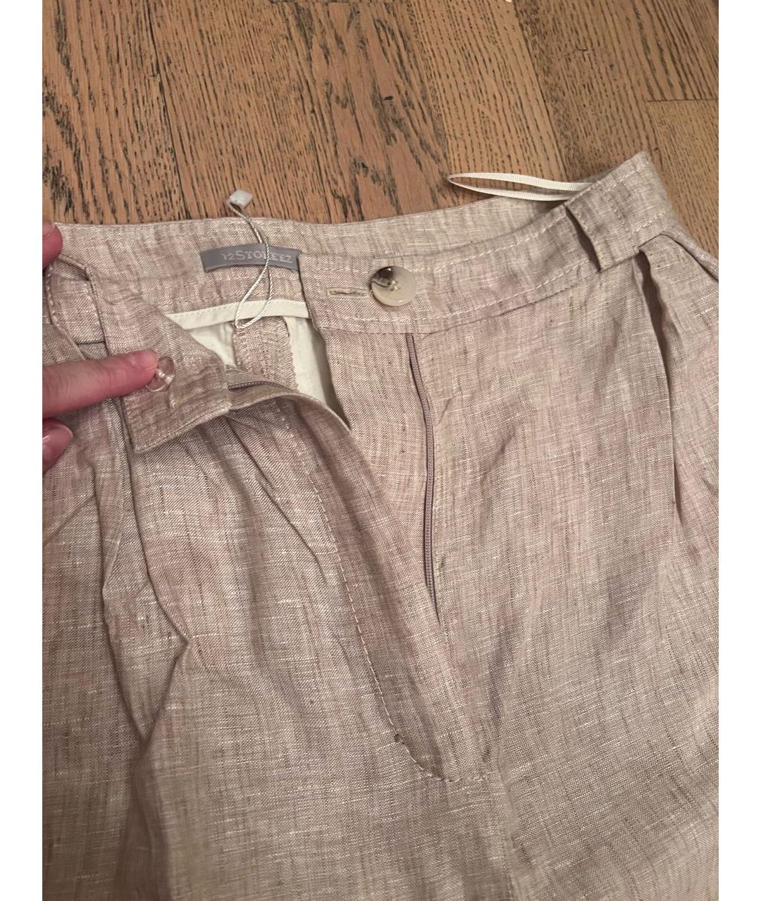 12 STOREEZ Бежевые льняные брюки широкие, фото 2