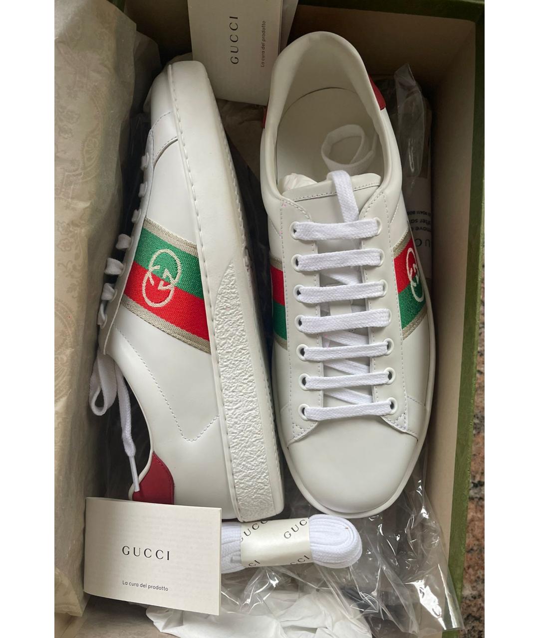 GUCCI Белые кожаные кеды, фото 5