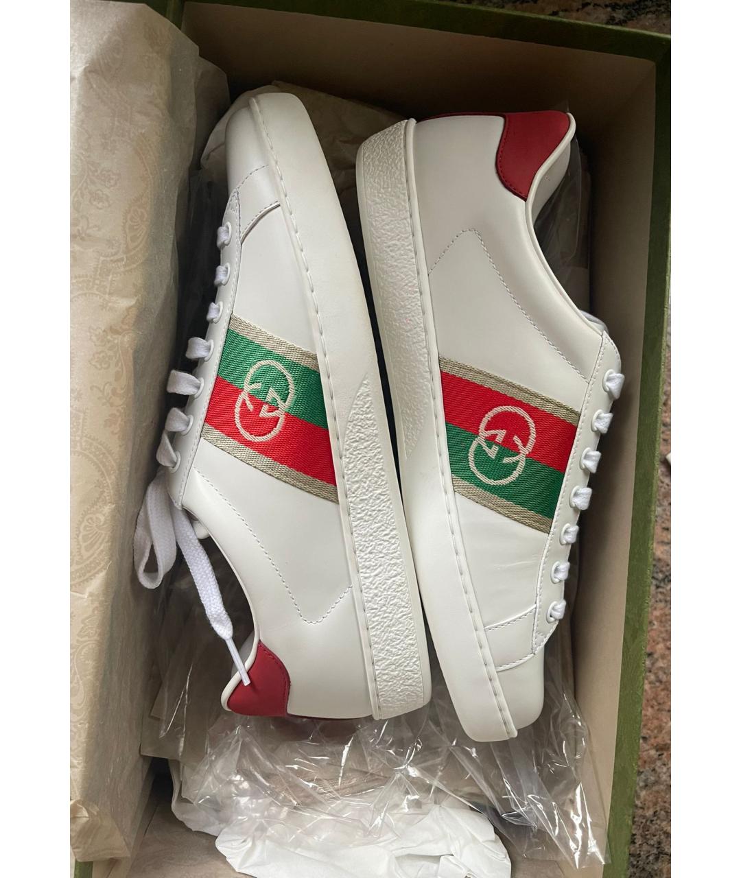 GUCCI Белые кожаные кеды, фото 6
