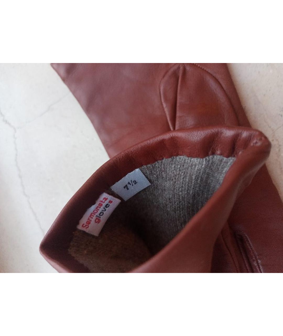 SERMONETA Бордовые кожаные перчатки, фото 4