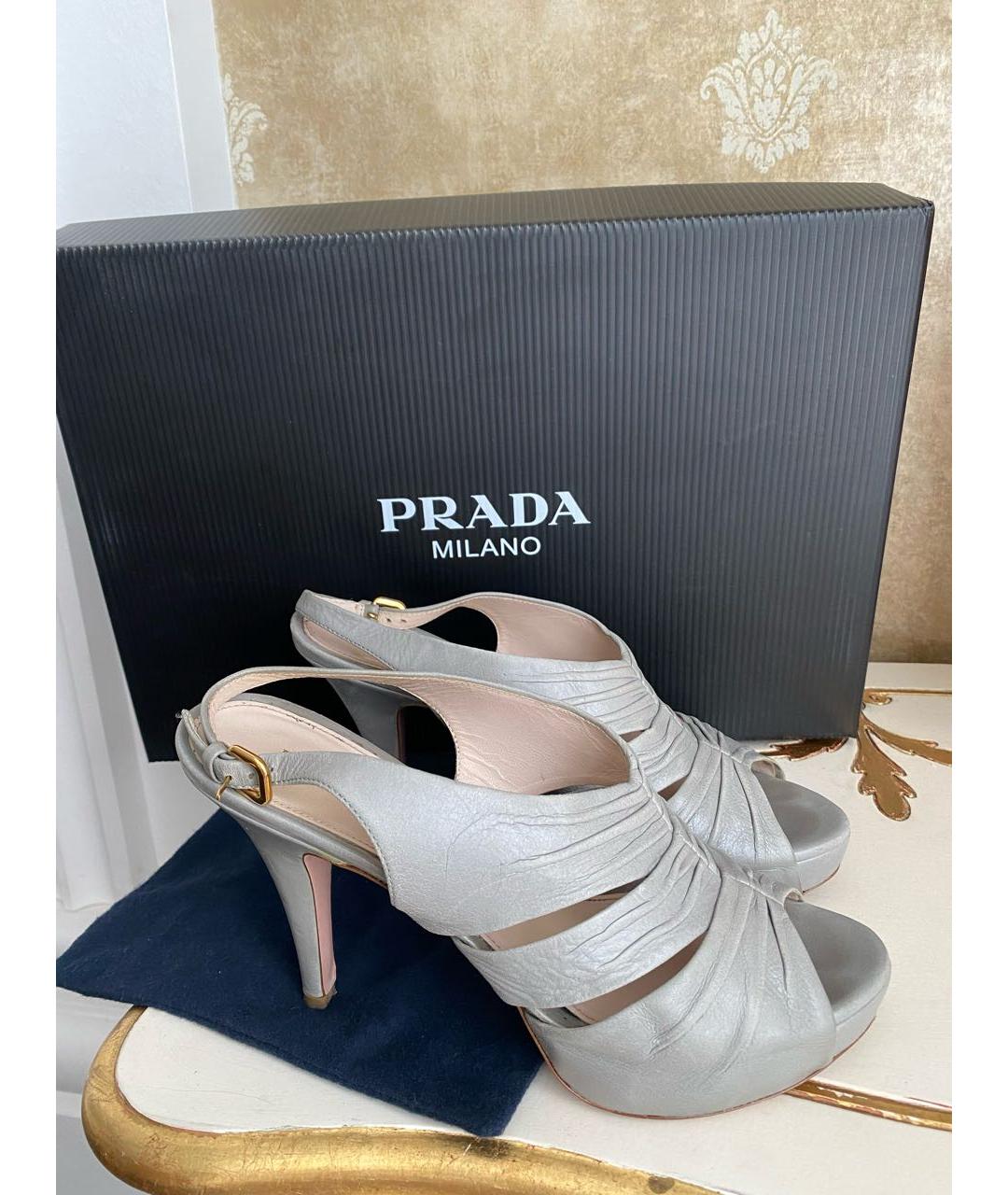 PRADA Серые кожаные босоножки, фото 4