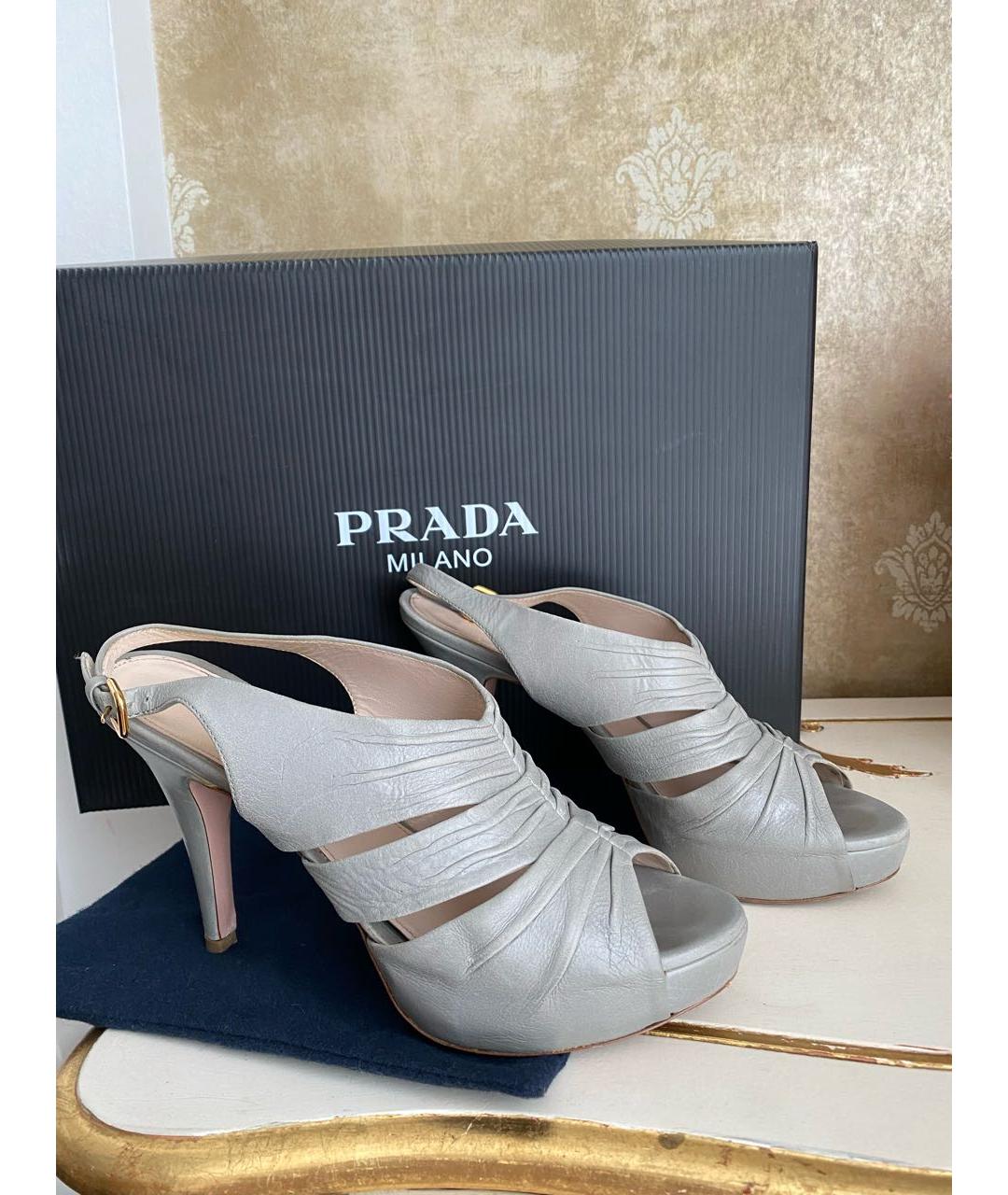 PRADA Серые кожаные босоножки, фото 8