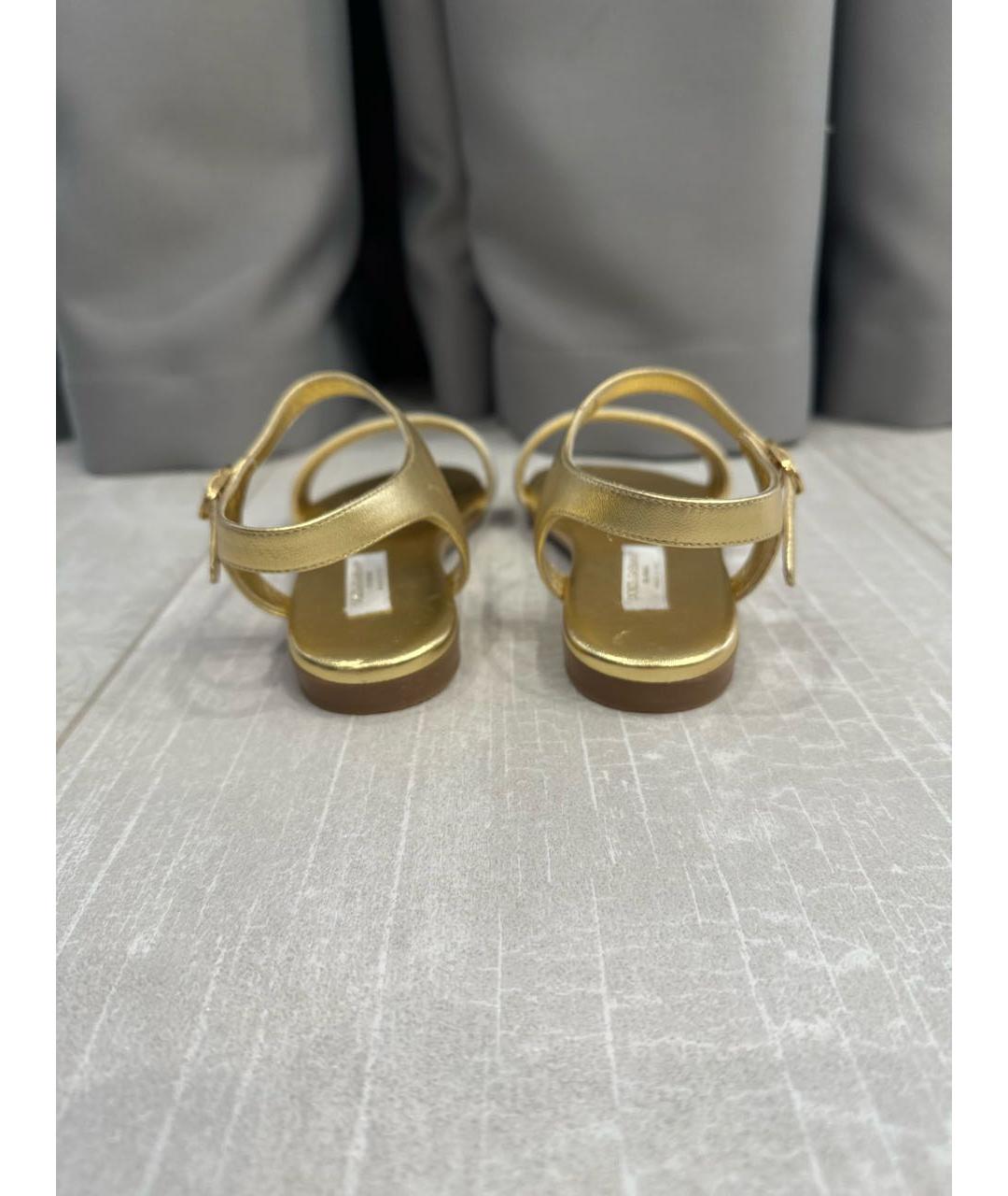 DOLCE & GABBANA KIDS Золотые кожаные сандалии и шлепанцы, фото 4