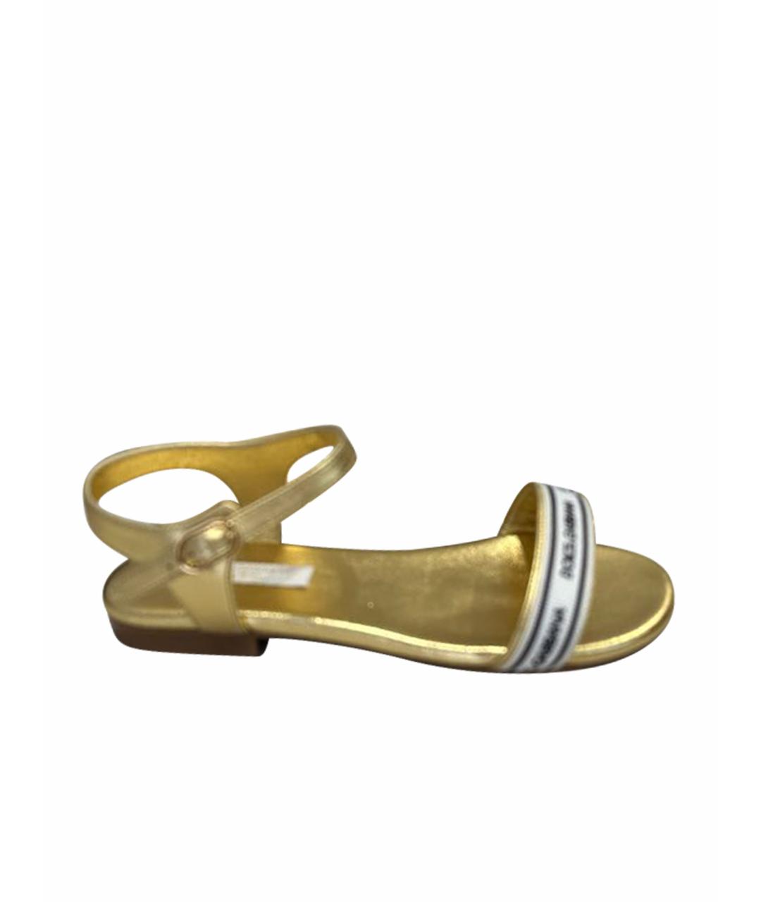 DOLCE & GABBANA KIDS Золотые кожаные сандалии и шлепанцы, фото 1