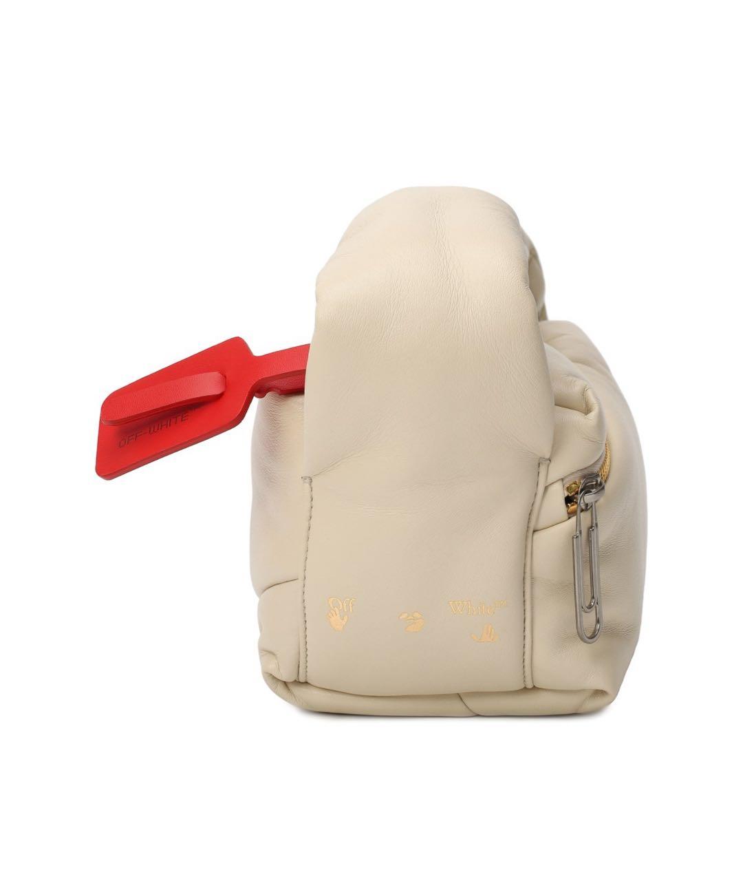 OFF-WHITE Бежевая кожаная сумка с короткими ручками, фото 3