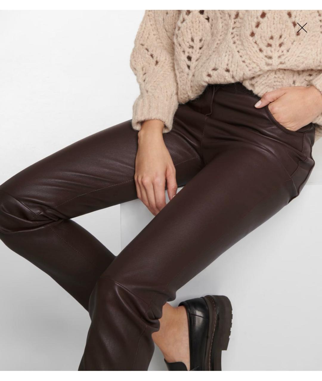 BRUNELLO CUCINELLI Бордовые кожаные брюки узкие, фото 8