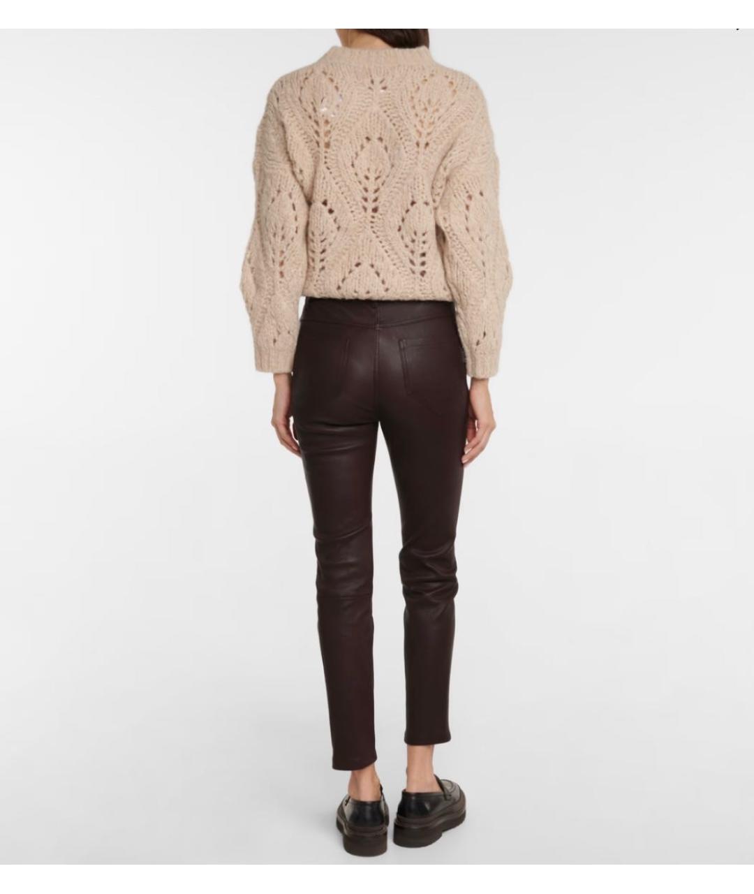 BRUNELLO CUCINELLI Бордовые кожаные брюки узкие, фото 7