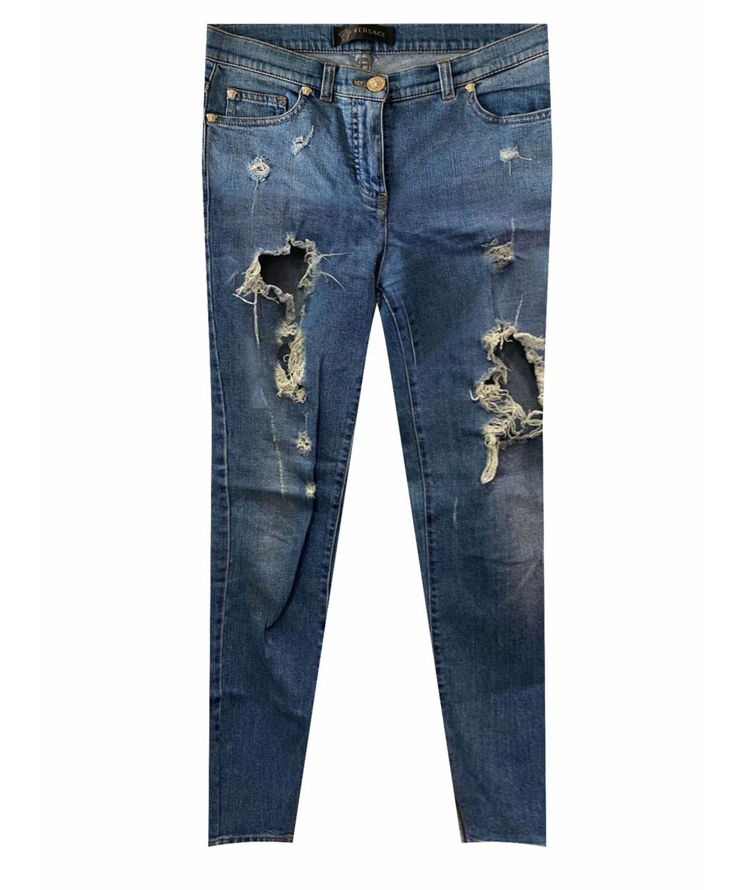 VERSACE Синие хлопко-эластановые джинсы слим, фото 9