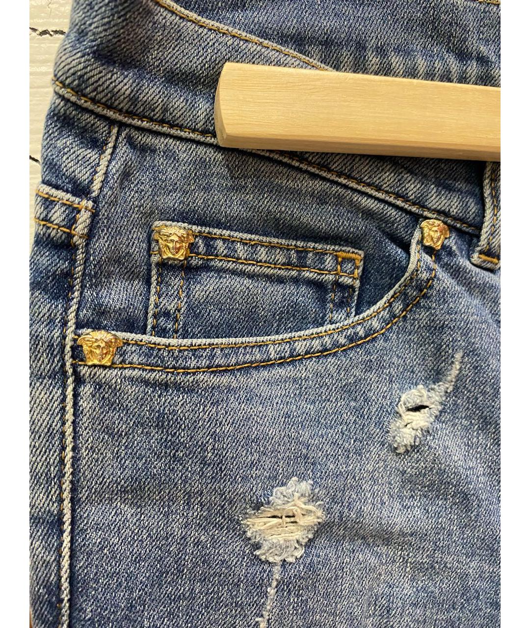 VERSACE Синие хлопко-эластановые джинсы слим, фото 4