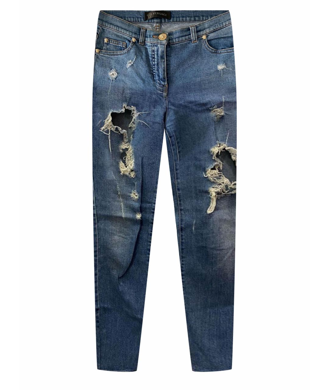 VERSACE Синие хлопко-эластановые джинсы слим, фото 1