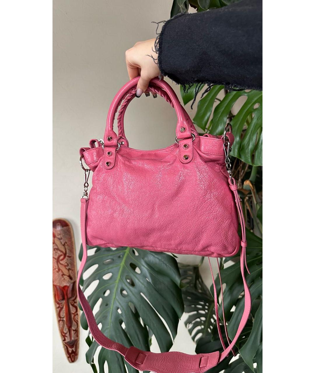 BALENCIAGA Розовая кожаная сумка с короткими ручками, фото 6