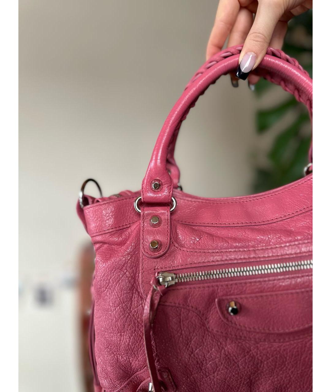 BALENCIAGA Розовая кожаная сумка с короткими ручками, фото 4