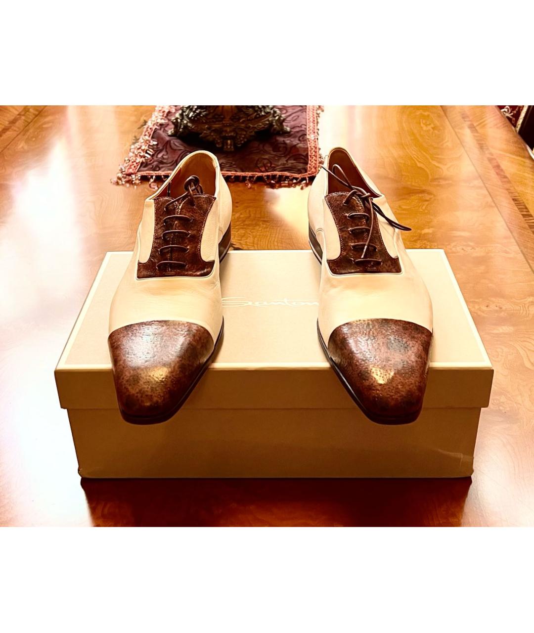 SANTONI Бежевые кожаные туфли, фото 2
