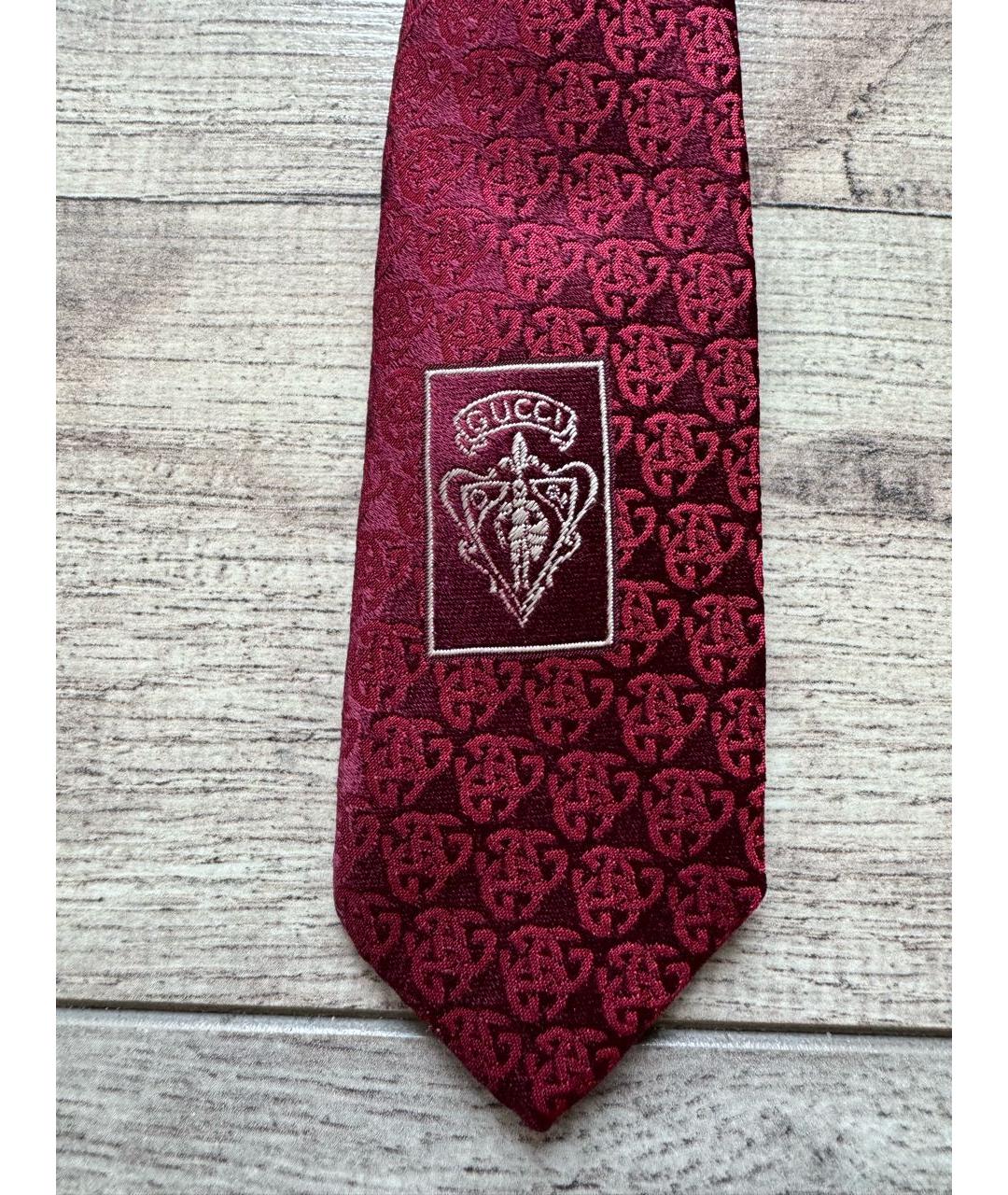 GUCCI Бордовый шелковый галстук, фото 6
