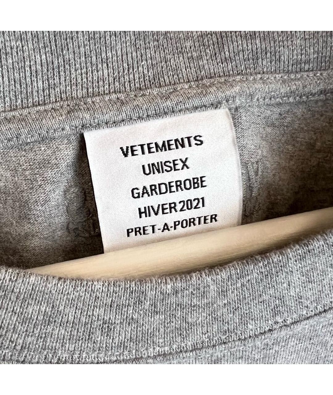 VETEMENTS Серая хлопковая футболка, фото 6