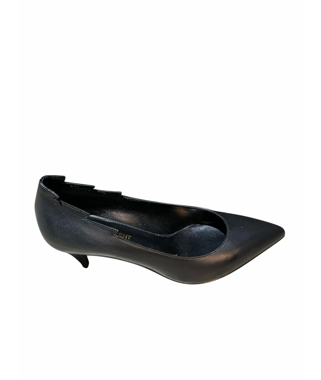 SAINT LAURENT Черные кожаные лодочки на низком каблуке, фото 1