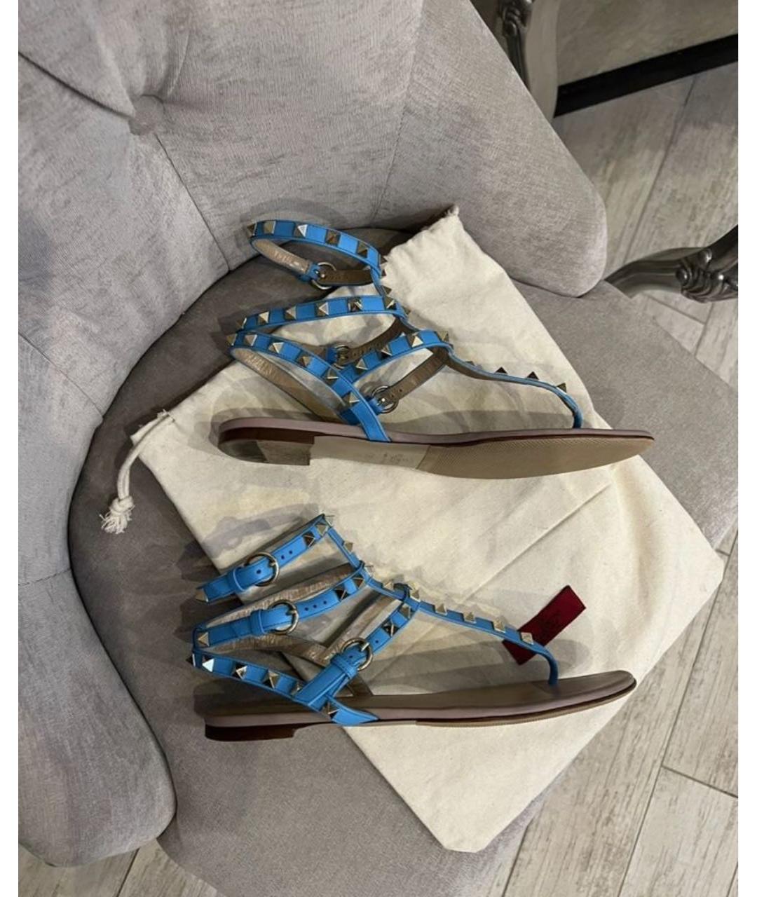 VALENTINO Голубые кожаные сандалии, фото 8