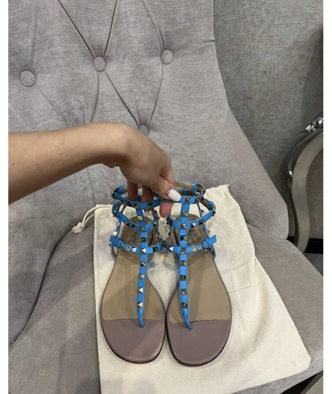 VALENTINO Голубые кожаные сандалии, фото 6