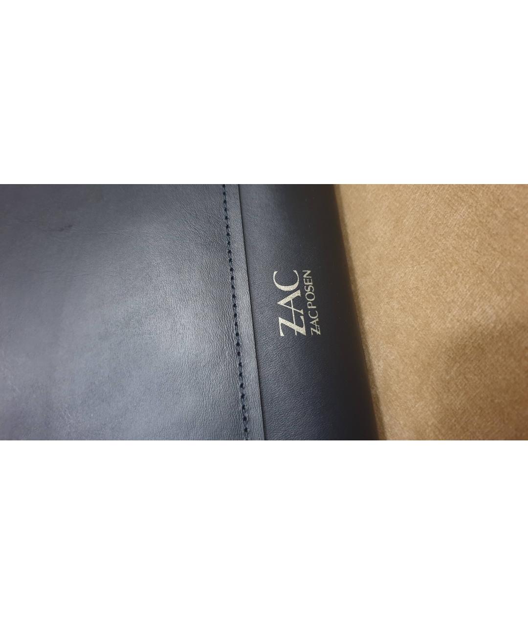 ZAC POSEN Темно-синяя кожаная сумка с короткими ручками, фото 6