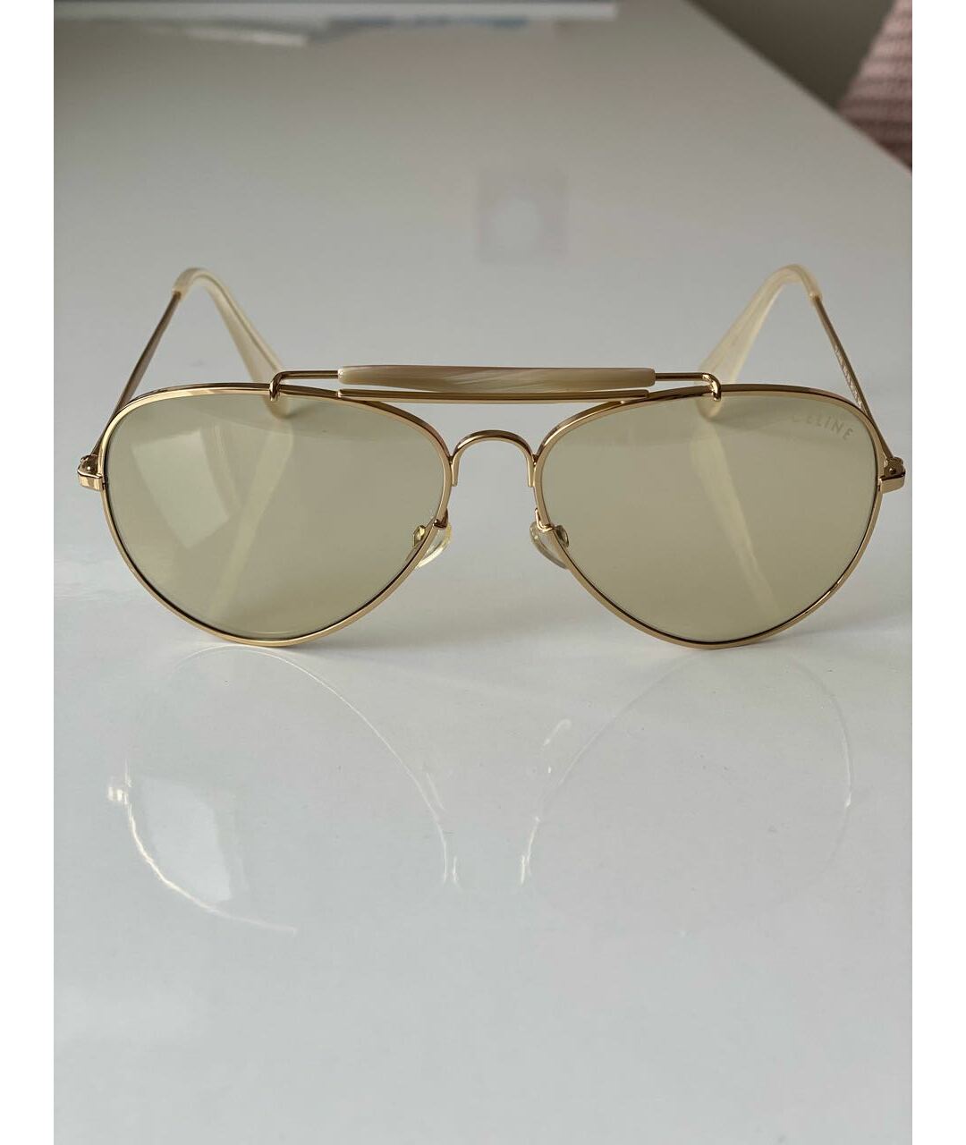CELINE PRE-OWNED Бежевые металлические солнцезащитные очки, фото 5