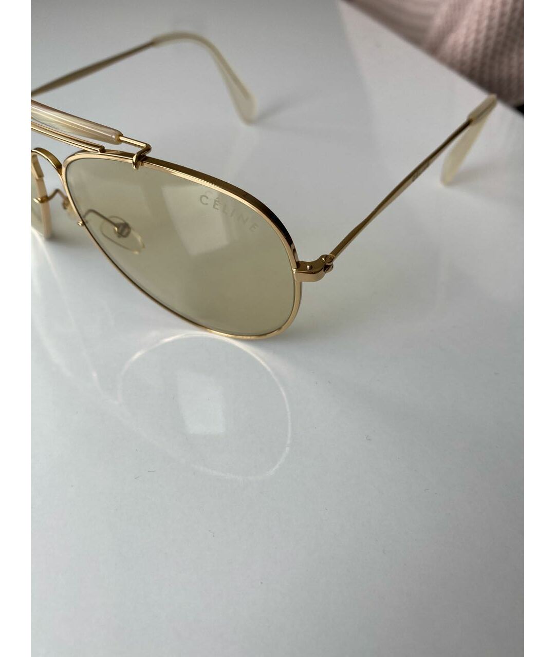 CELINE PRE-OWNED Бежевые металлические солнцезащитные очки, фото 3