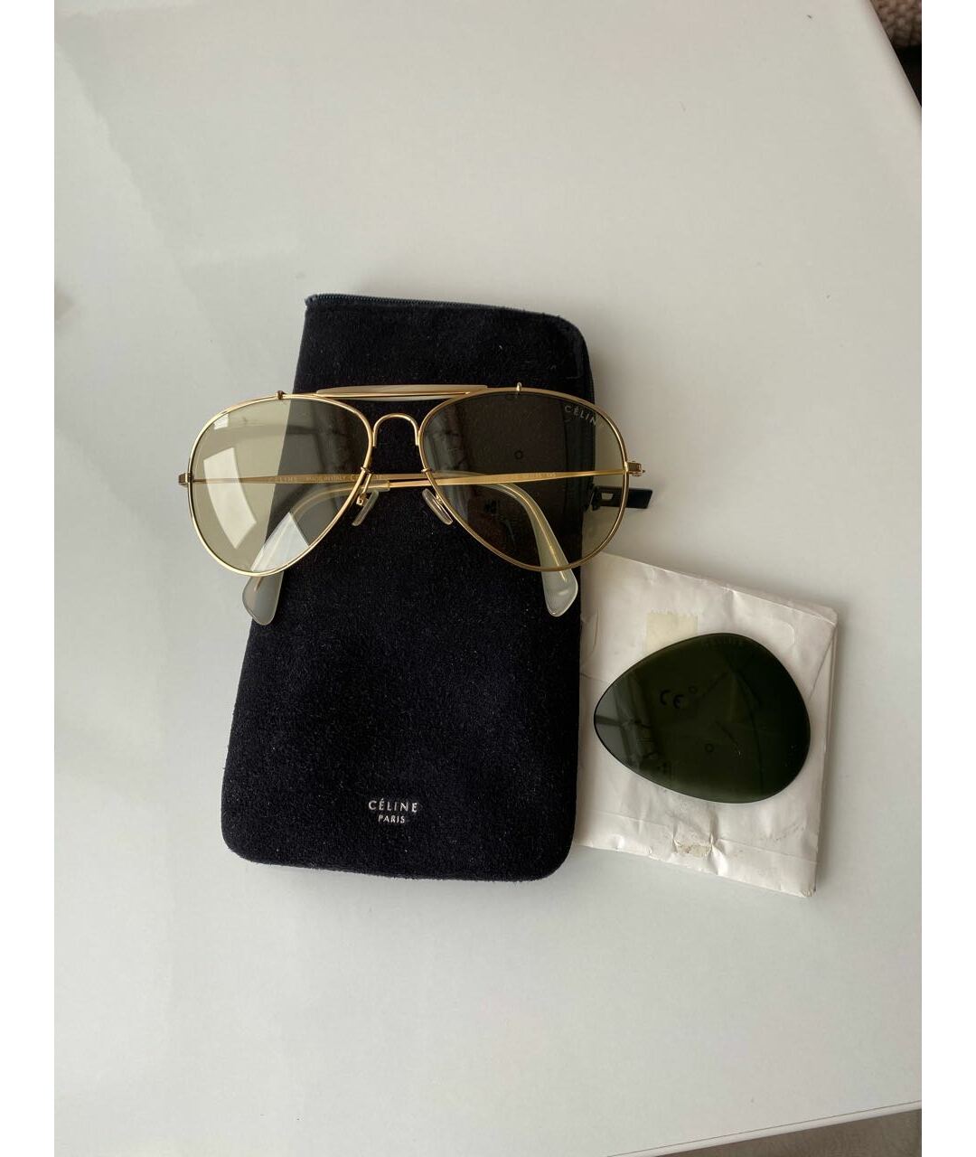 CELINE PRE-OWNED Бежевые металлические солнцезащитные очки, фото 4