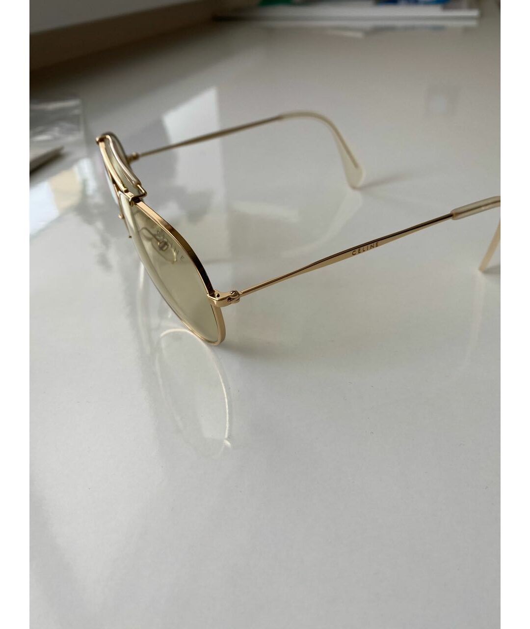 CELINE PRE-OWNED Бежевые металлические солнцезащитные очки, фото 2