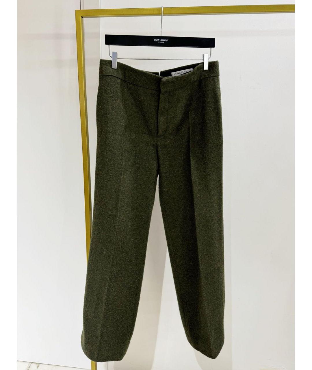 CHRISTIAN DIOR PRE-OWNED Зеленые шерстяные прямые брюки, фото 3