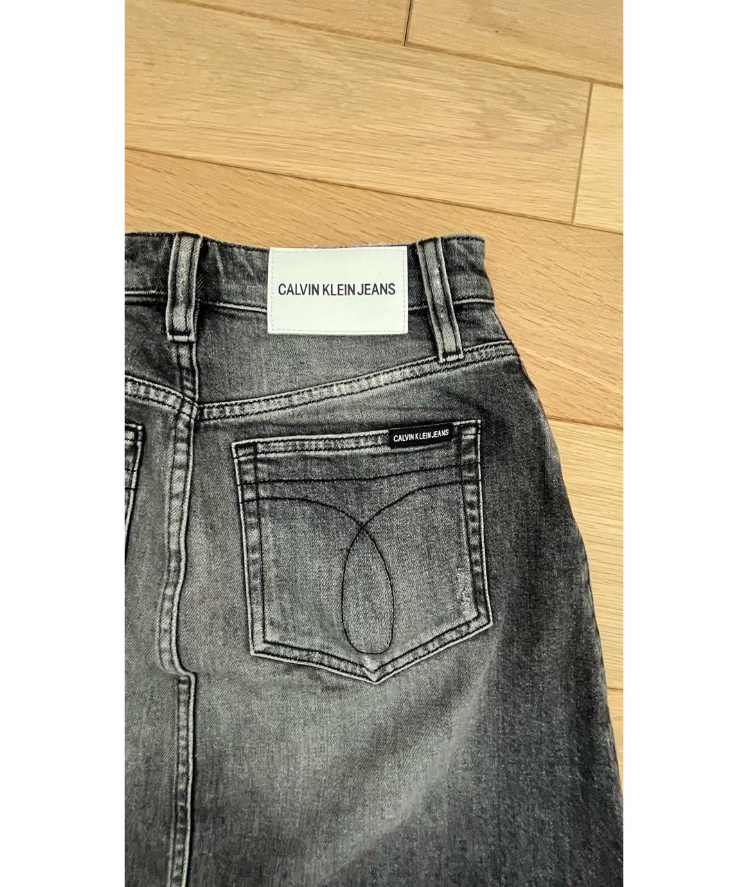 CALVIN KLEIN JEANS Серая деним юбка мини, фото 3