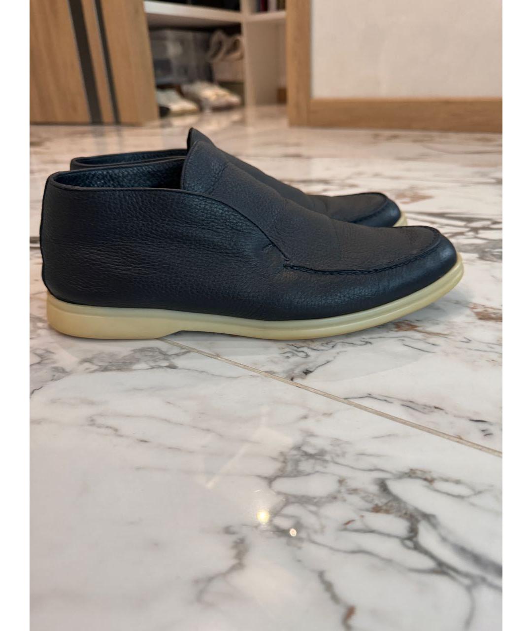 LORO PIANA Темно-синие кожаные низкие ботинки, фото 7