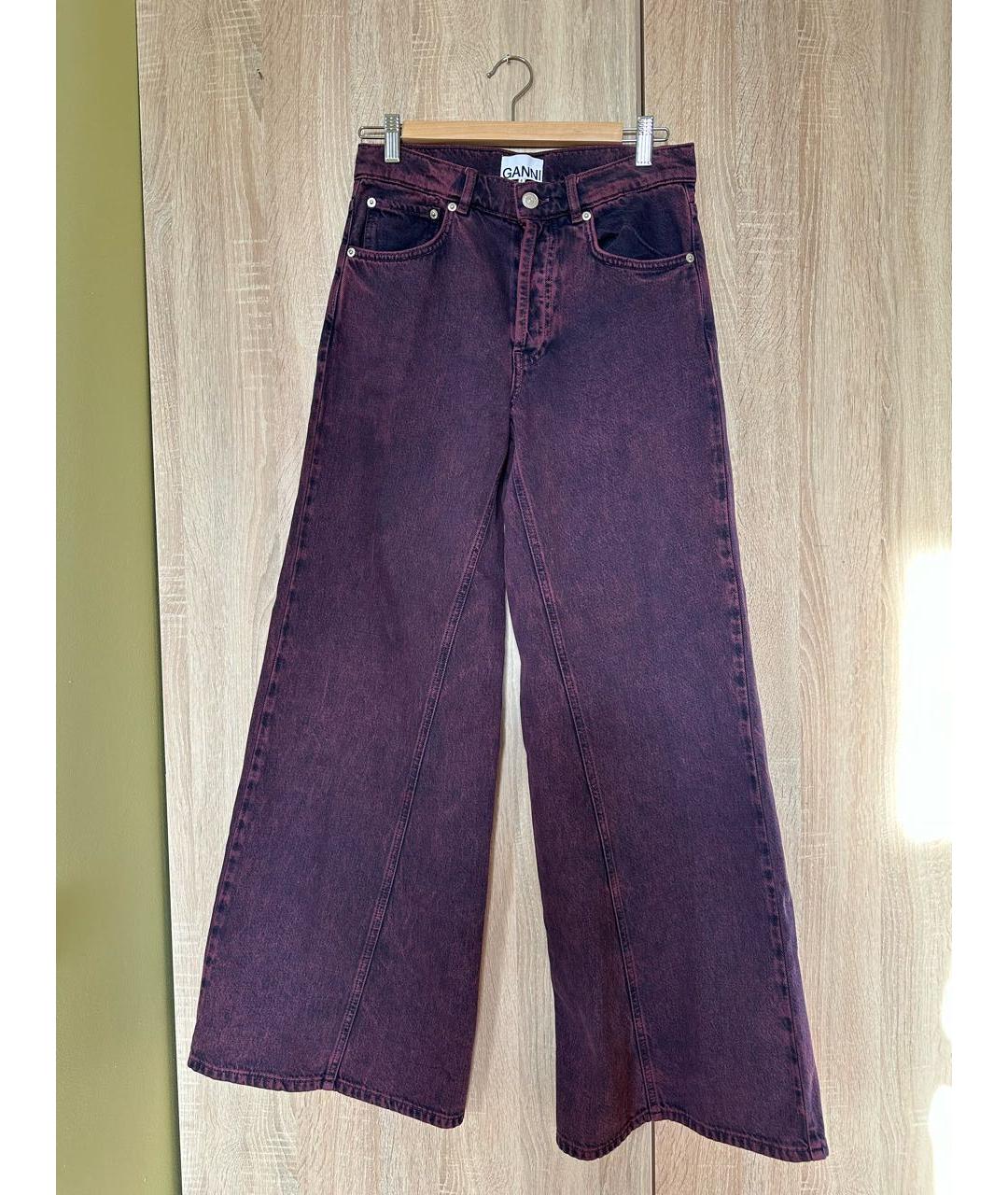GANNI Фиолетовые хлопко-эластановые джинсы клеш, фото 2