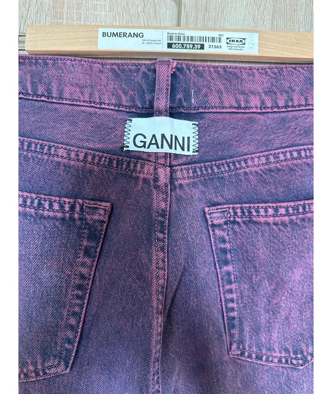 GANNI Фиолетовые хлопко-эластановые джинсы клеш, фото 5