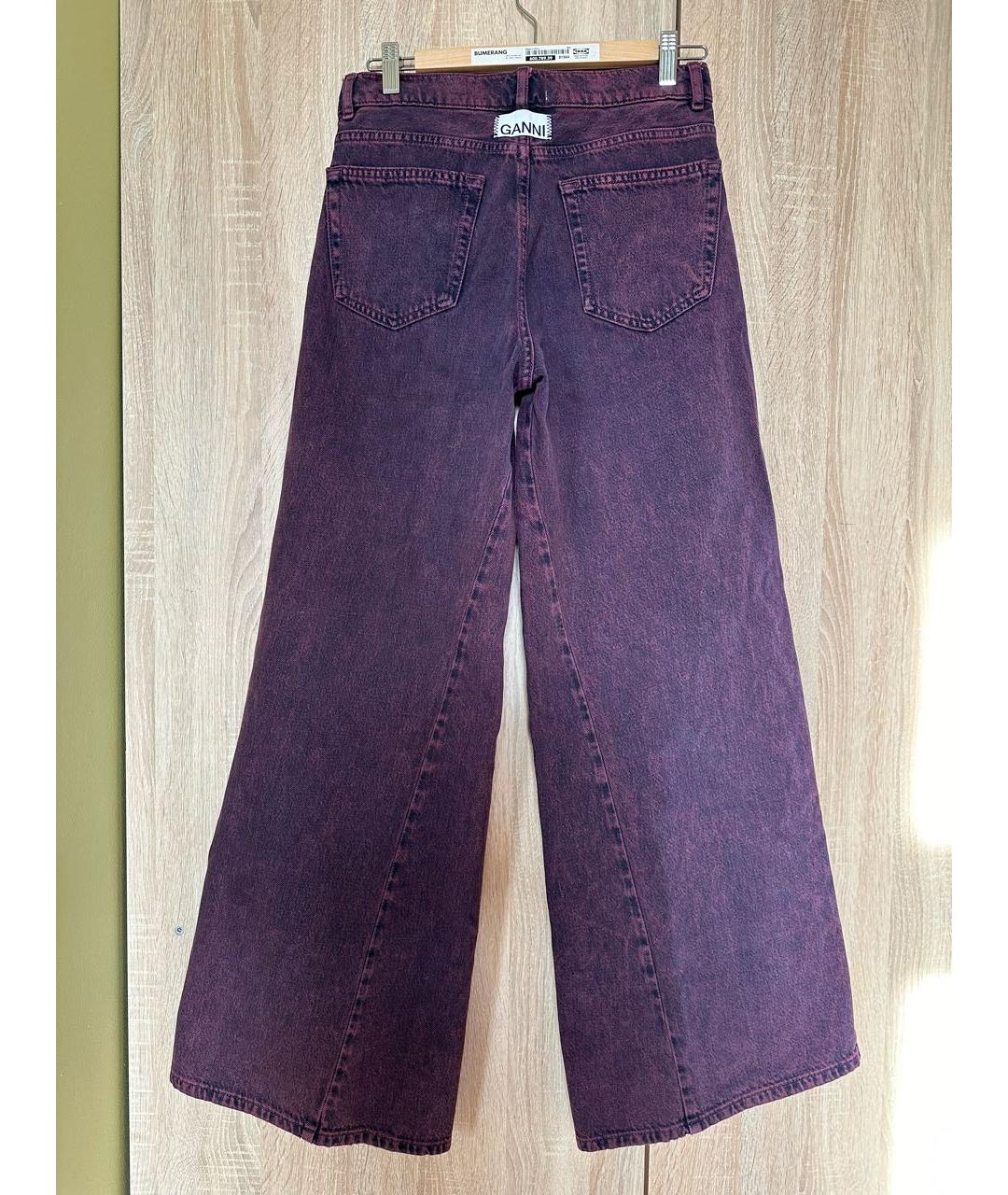 GANNI Фиолетовые хлопко-эластановые джинсы клеш, фото 3