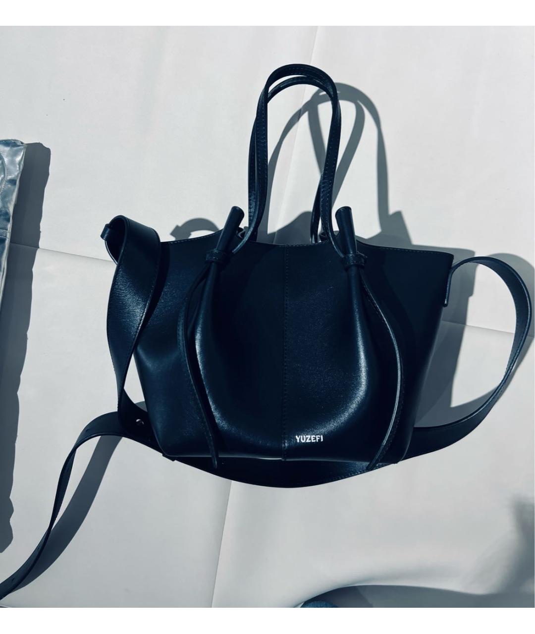 YUZEFI Черная кожаная сумка с короткими ручками, фото 2